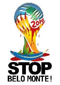 Un logo détourné de la Coupe du Monde 2014 dévoilé pendant une journée internationale de mobilisation contre le barrage de Belo Monte
